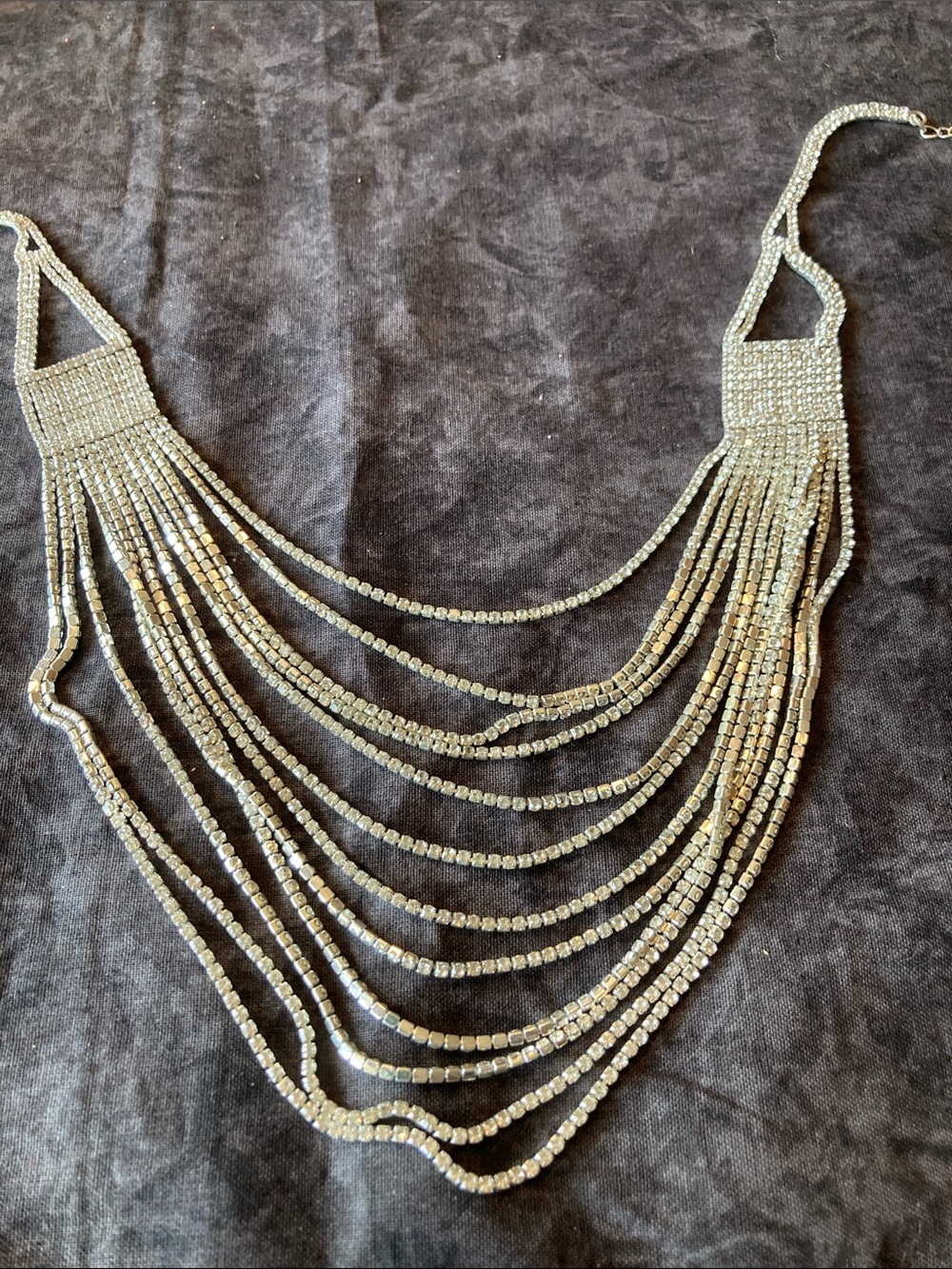 Elegant Multi-Strand Pave Rhinestone Necklace - Silver Tone